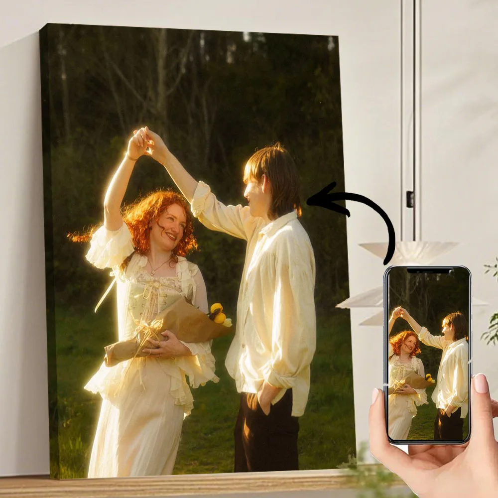 1 Pc Customized Photos on Canvas with DIY Wood Frame Or Frameless Poster Personalized Custom Photos Gift for Lovers