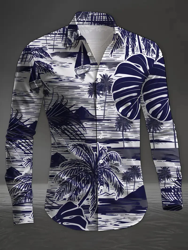 

Men's Long Sleeve Shirt 3D Printed Leaf Pattern Folding Shirt Fashion Casual Street Style New Series