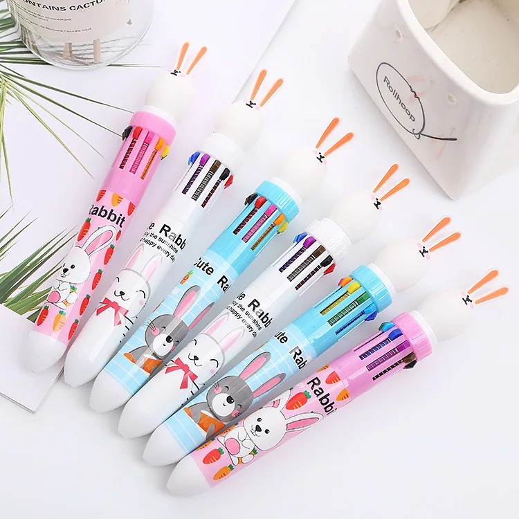 50 Pcs Color Ballpoint Pens Creative Student Ten Color Cute Stationery Bunny Hand Account Pen