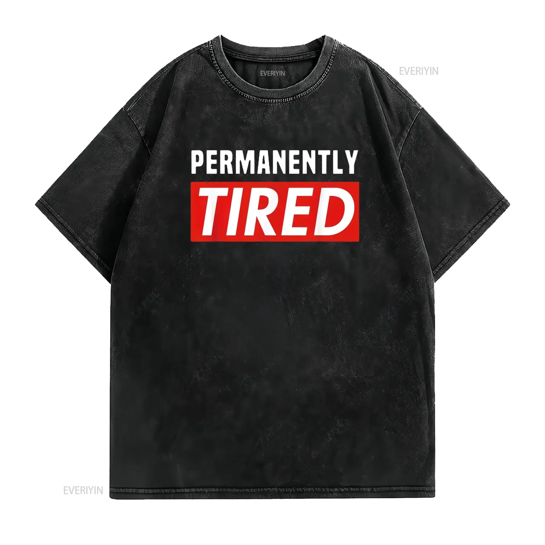 Mens Permanently Tired Funny Exhausted Parent T Shirt Black 2XL vintage Washed Stylish Versatile Unisex Soft