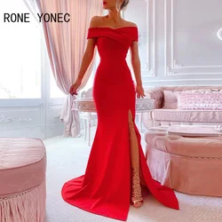 Women Solid Chic Off Shoulder Slash Neck High Silt Maxi Bodycon Sexy Formal Party&Wedding Dress