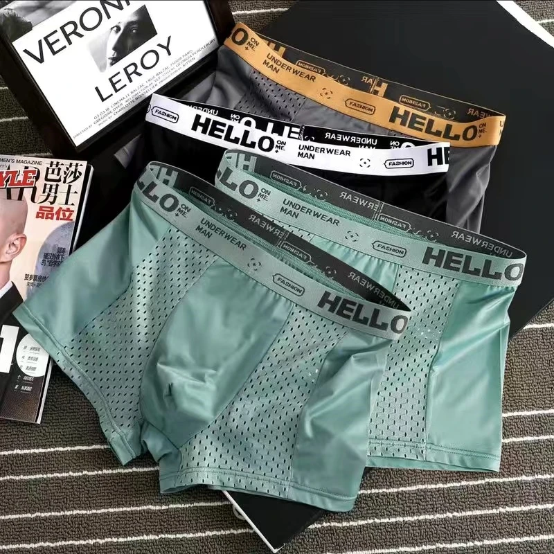 Men\'s Underwear Ice Silk BoxerShorts Man Panties Boxers Elastic Breathable Mesh Male Underpants Sexy cuecas calzoncillos L-4XL