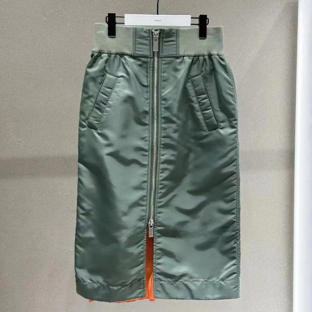 2024 Autumn Winter skirt Long zipper straight skirt patchwork ribbon elastic y2k skirt