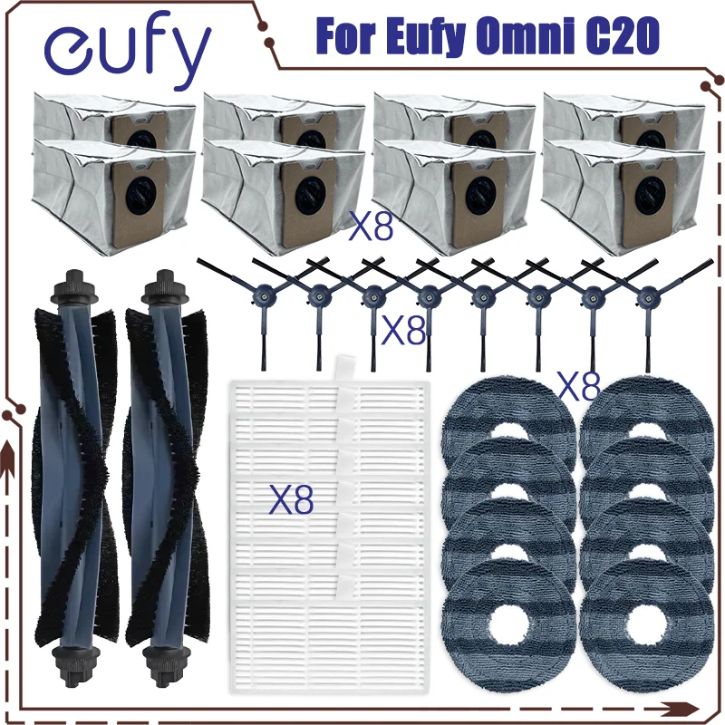 

Compatible For Eufy Omni C20 Robot Vacuum Spare Parts Main Side Brush Hepa Filter Mop Cloth Dust Bag Accessories Consumables