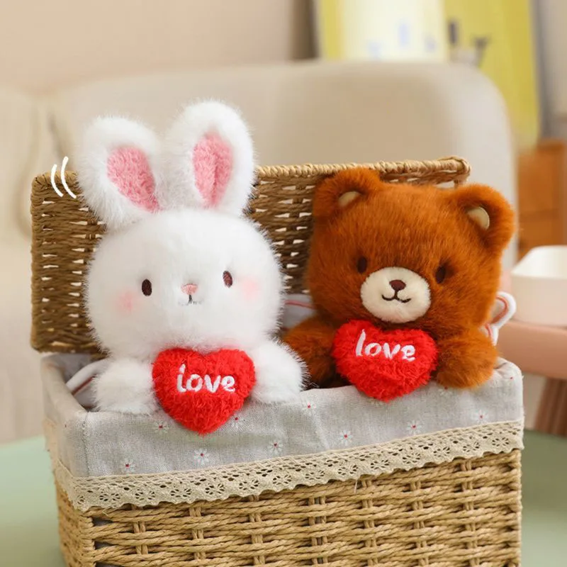 Lindos Osos y Conejitos de Peluche con Corazón, Animales de Peluche Suaves y Esponjosos para Regalos del Día de San Valentín y Decoración del Hogar, Kawaii