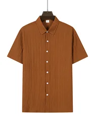 Men's short sleeve shirt Linen striped jacquard top Casual baggy lapel High quality beach fashion men's wear Hawaiian shirt ins