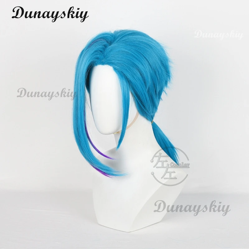 Arcane Temporada 2 Jinx peluca de encaje frontal juego Cosplay mujeres azul 45cm flequillo pelo corto resistente al calor Jinx sombrero Cosplay personalizado