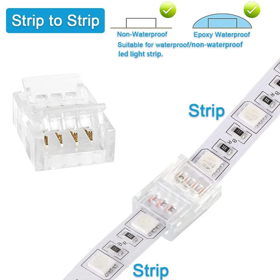 5 Stück 2-Pin 3-Pin 4-Pin Lötfreie Steckverbinder 8mm 10mm für 12V 24V SMD LED-Streifen Einfarbig/RGB/RGB-IC Schnellverbinder Zubehör