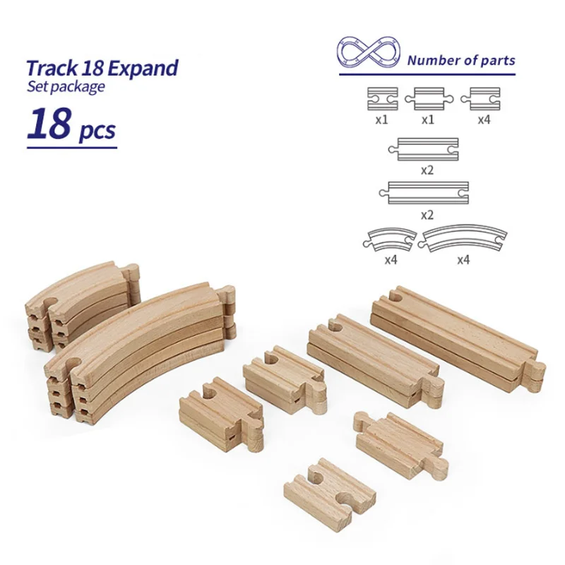 

18PCS Wooden Train Track Set Track Expansion Pack Compatible with All Major Brands Toddler Railway Toy Train Set Boys Train Set