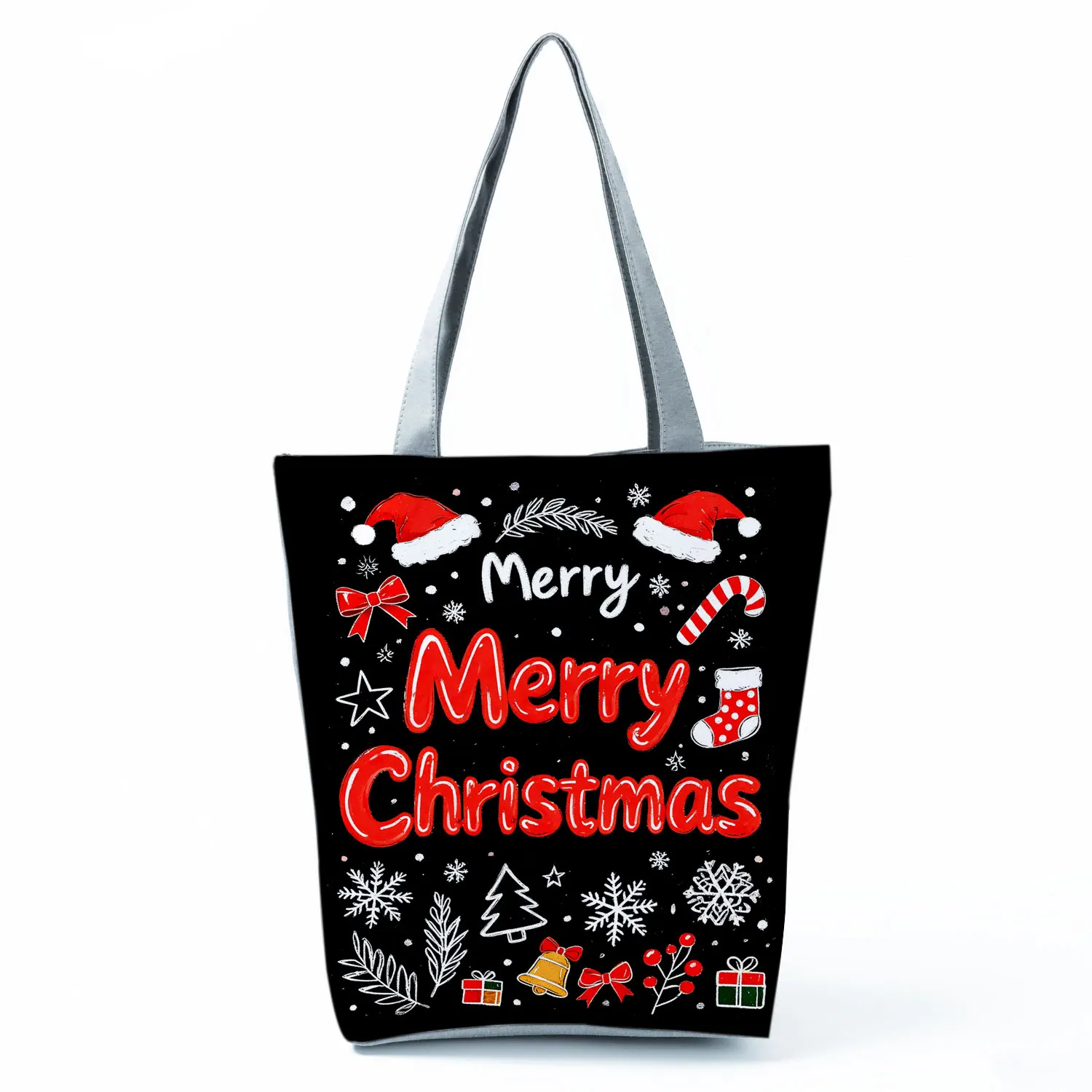Merry Christmas Chalkboard Red Printed Women Handbags Large Capacity Shoulder Bag Casual Zipper Shopping Bag Travel Tote Bolso