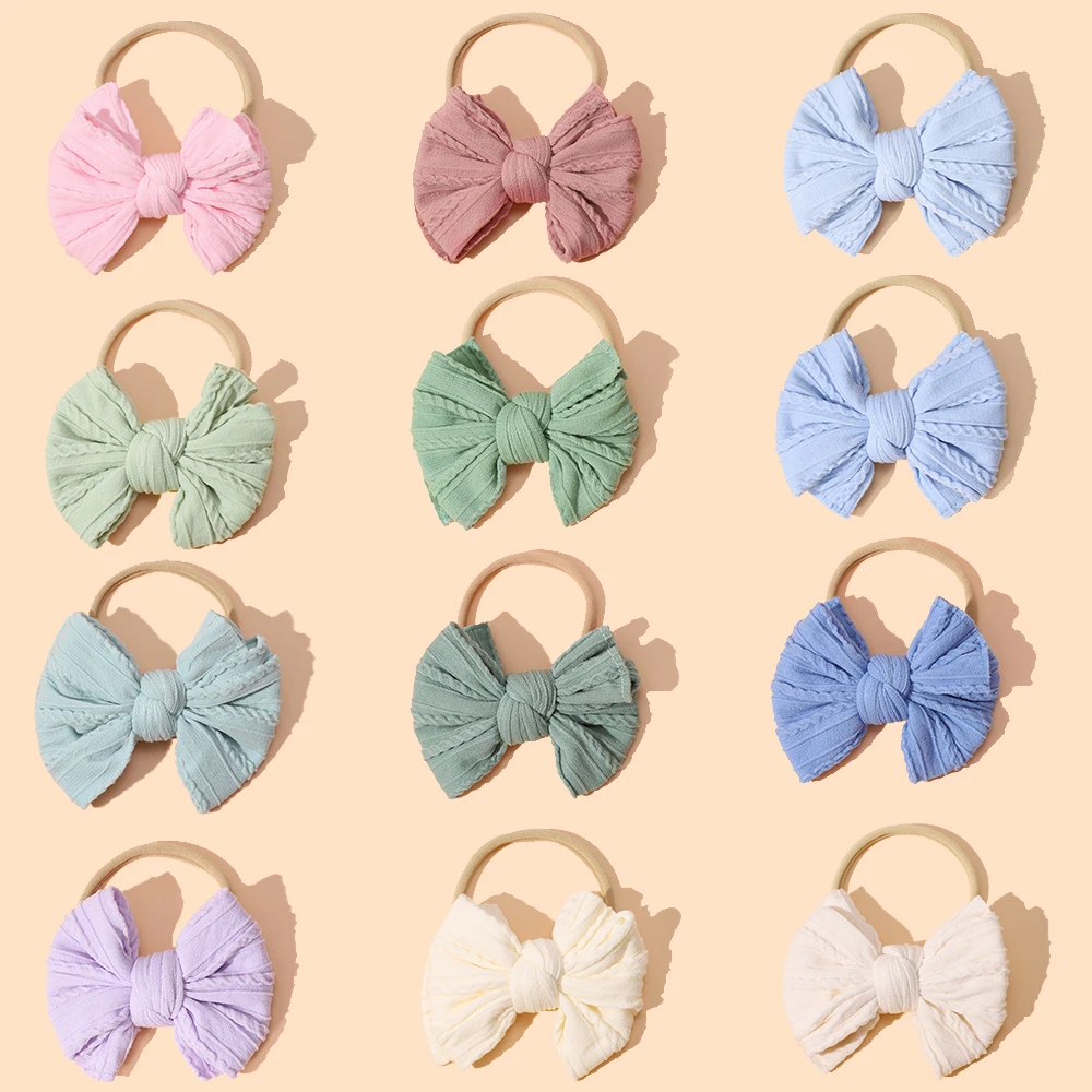 

36 Pcs/Lot, Handmade Cable Knit Bow Elastic Headband Baby Shower Gift Girls Hair Accessories