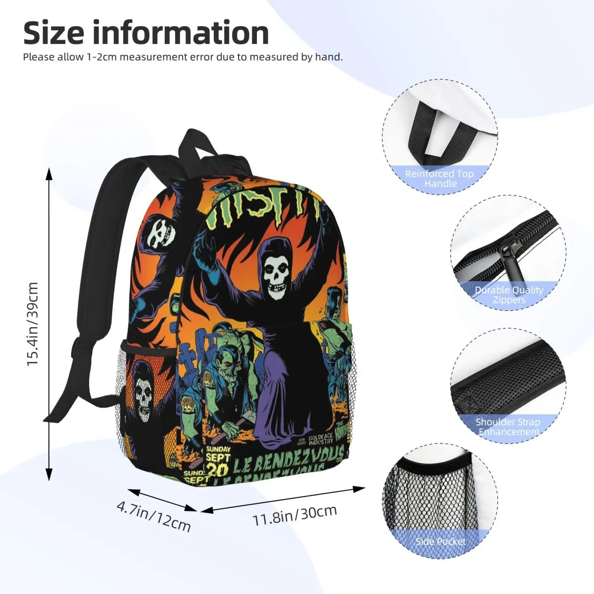 Zaino Heavy Metal Misfits Skull Studente Ragazzi Ragazze BookBag Borsa da scuola per bambini Borse a tracolla per computer per uomo Donna