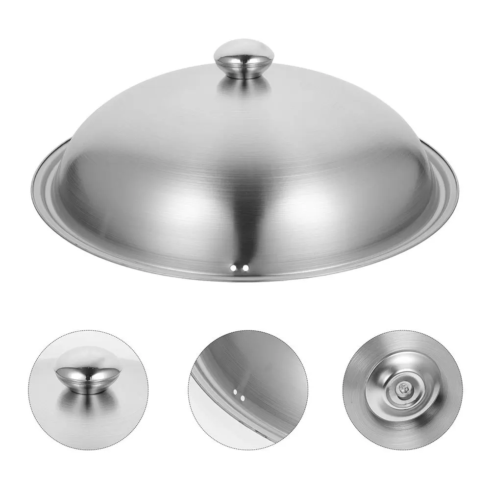 

1pc Stainless Steel Pot Round Replacement Cover For Wok Stockpot Steamer Kitchen Pan Lid Anti-Scald Handle Metal Lid
