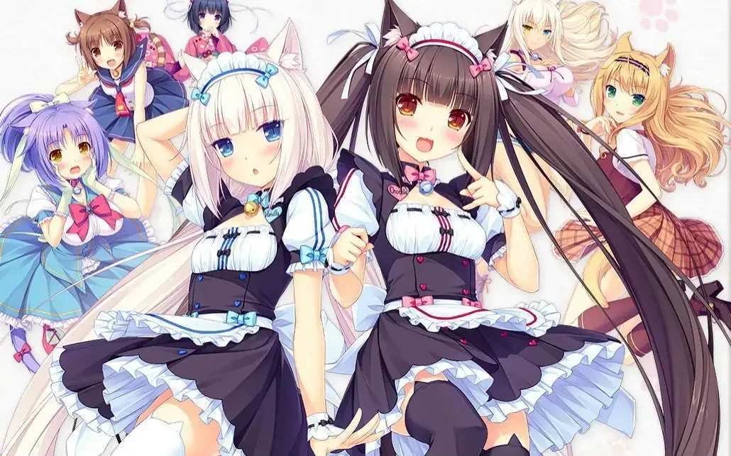 Womens NEKOPARA Chocola Vanilla Maid Dress Cosplay Costume Sexy Sweet Dress Full Set Wig Halloween Party Costumes S-3XL