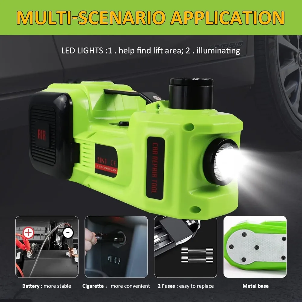 ชุดแม่แรงรถยนต์ไฟฟ้า 5 ตัน พร้อมประแจกระแทกและที่สูบลมยาง - ยกอัตโนมัติ 12V สำหรับรถ SUV รถบรรทุก กรณีฉุกเฉิน
