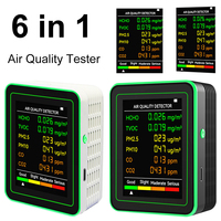 6 In 1 Air Quality Detector PM2.5 PM10 HCHO TVOC CO2 CO Meter Multifunctional Formaldehyde Detector Gas Detector for Home Office