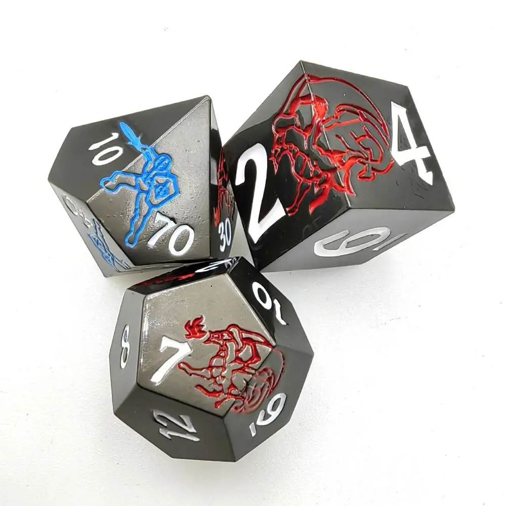 7PCS New Zinc Alloy Metal Dice Set Colored Polyhedral Table Games Dice Dragon Pattern Role Playing Dices Party