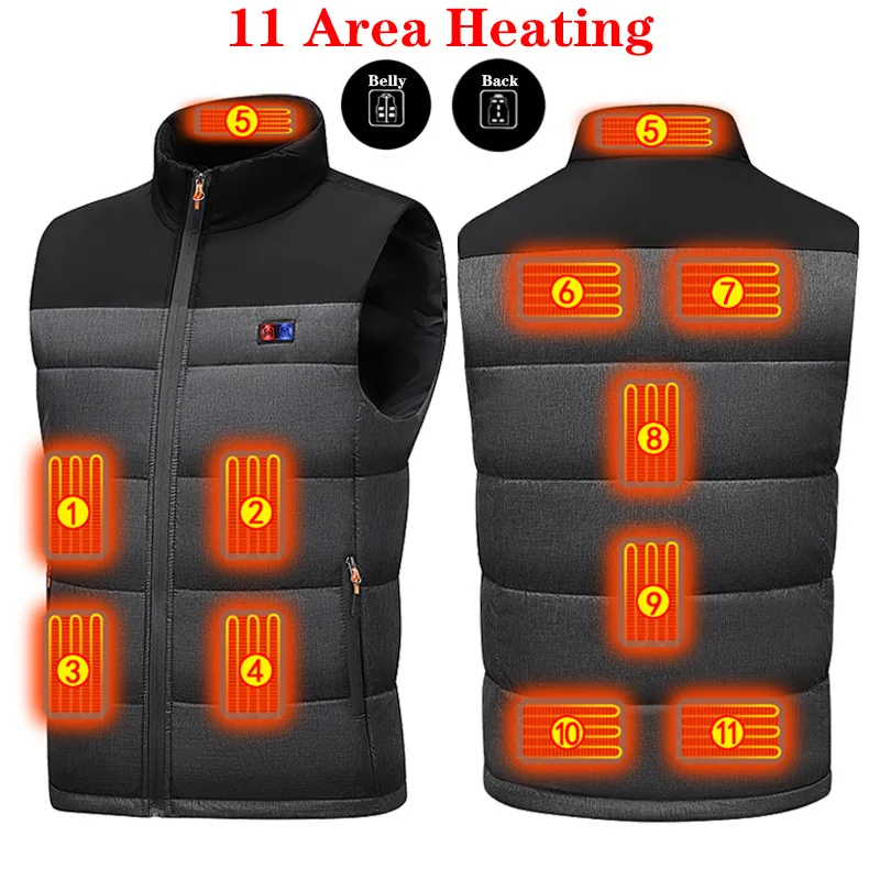 Unisex 11 Heating Zones USB Heated Vest Loose Winter Thermal Waistcoat Dual Control Casual Outdoor Sport Warm Heating Gilet