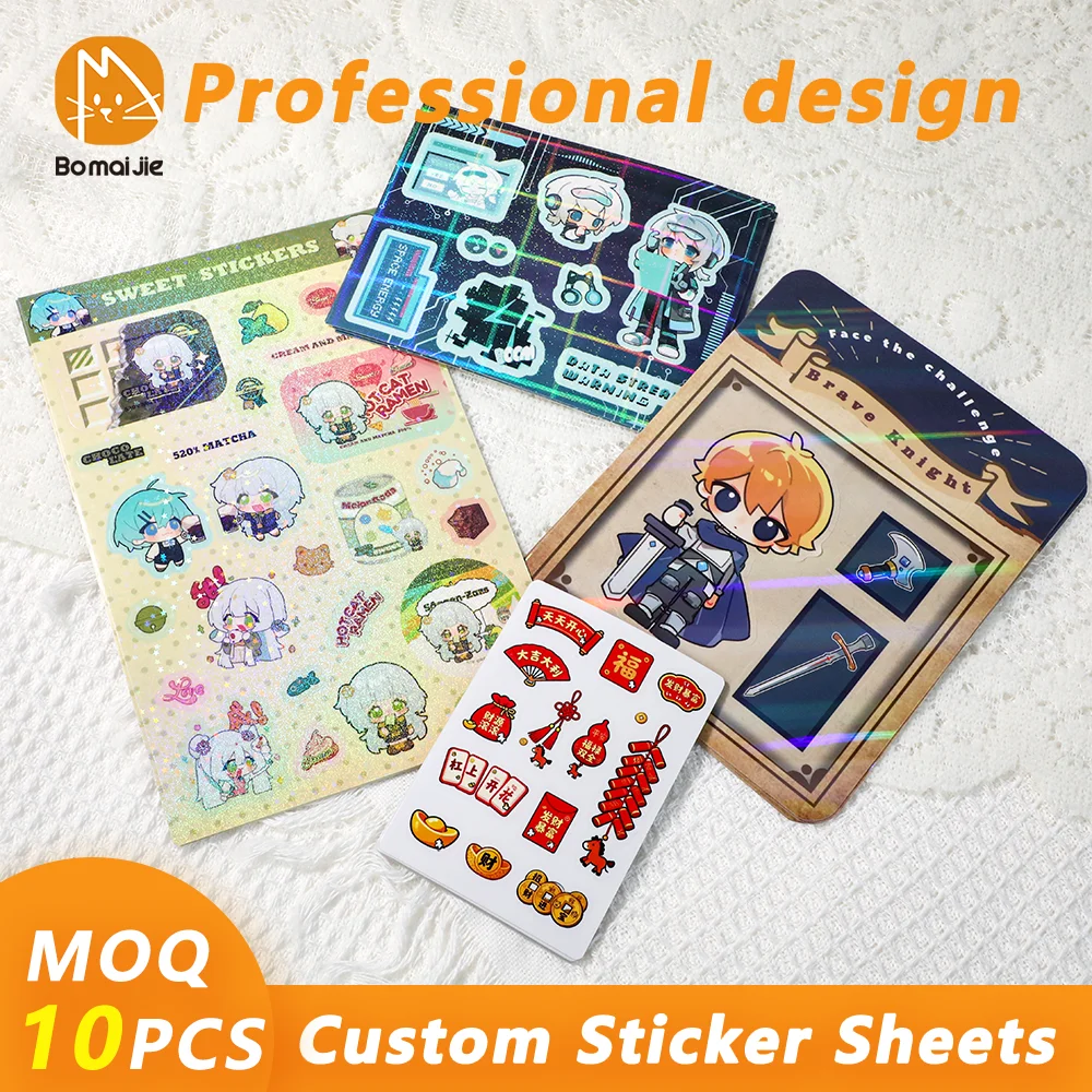 10pcs Custom Sticker Sheeets Transparent Vinyl Waterproof Stickers Various Crafts Custom Kiss Cut Die Cut Personalize Stickers