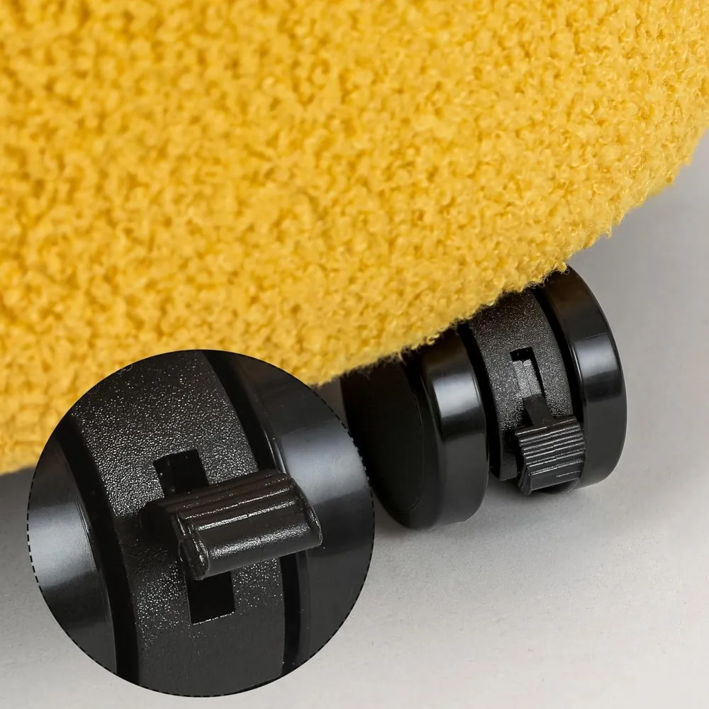 مسند تخزين دائري مع وسادة من الصوف معنقدة بزر، مسند قدم Adeco Teddy مقاس 16 بوصة على عجلات دوارة