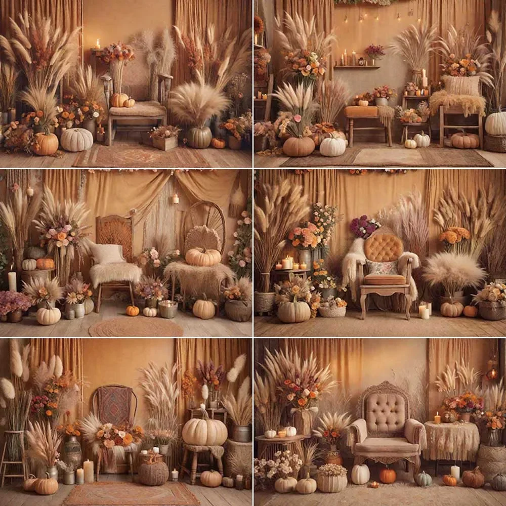 

MOON.QG Thanksgiving Day Photography Backdrop Thatch Autumn Bohomian Photocall Background Children Studio Photobooth Props