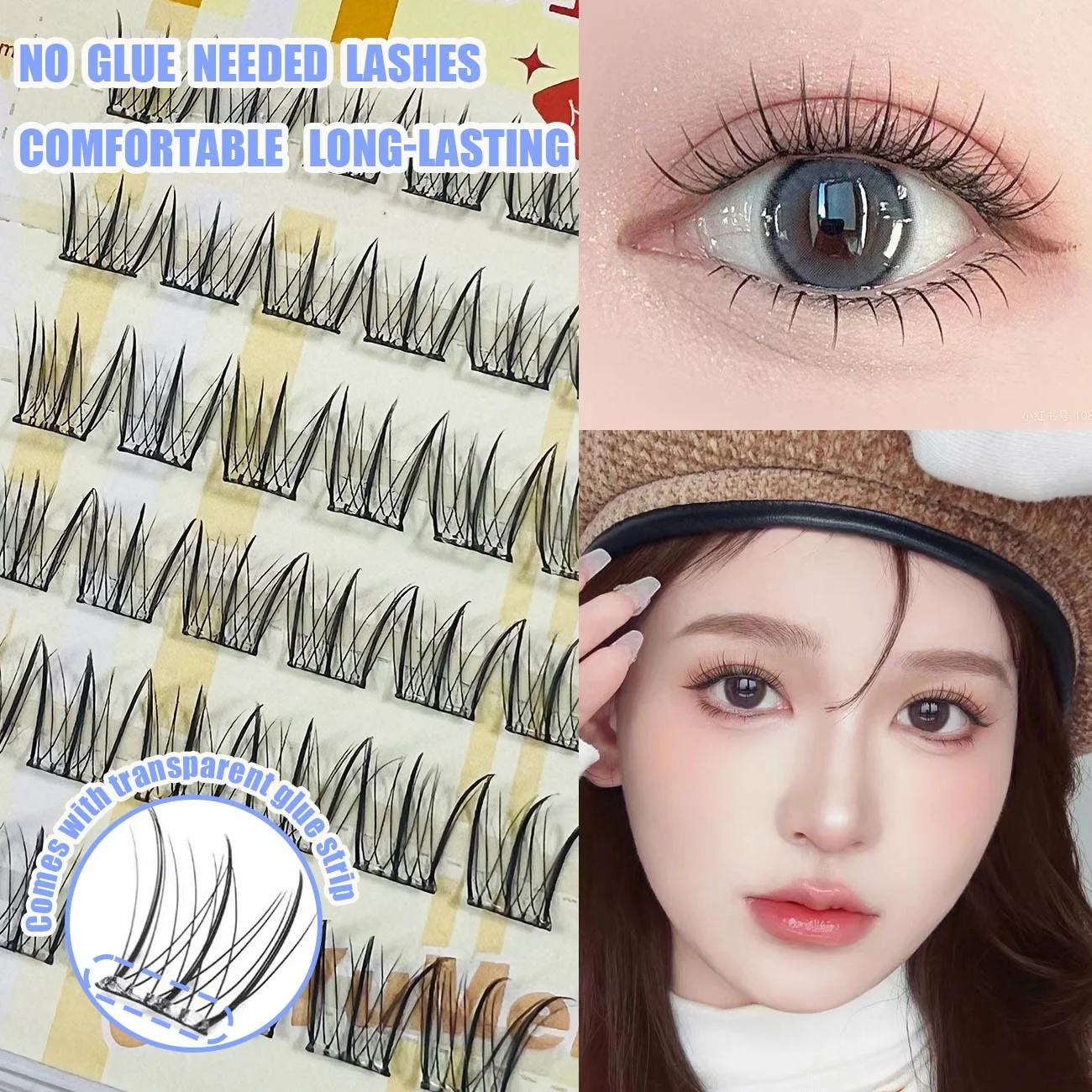 6 Rows False Eyelashes Mixed Length Self-Adhesive No Need Glue DIY Segmented Natural Long Fake Eyelash Extensions For Daily Use