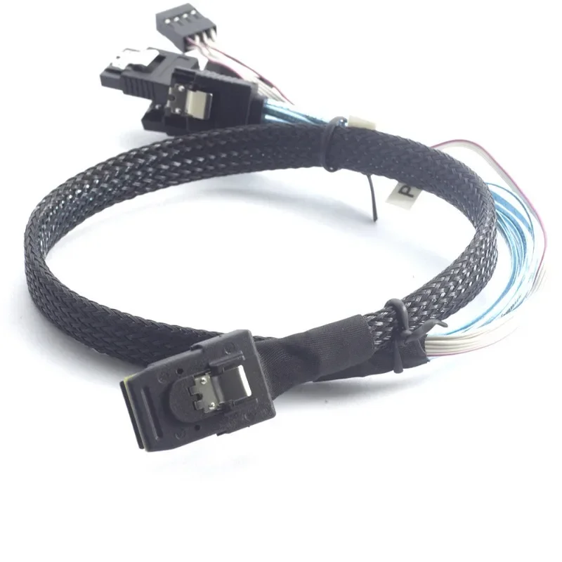 Mini Sas SFF-8087 Turn 4 SATA Storage Data Cable with Sideband Side Load Power Server