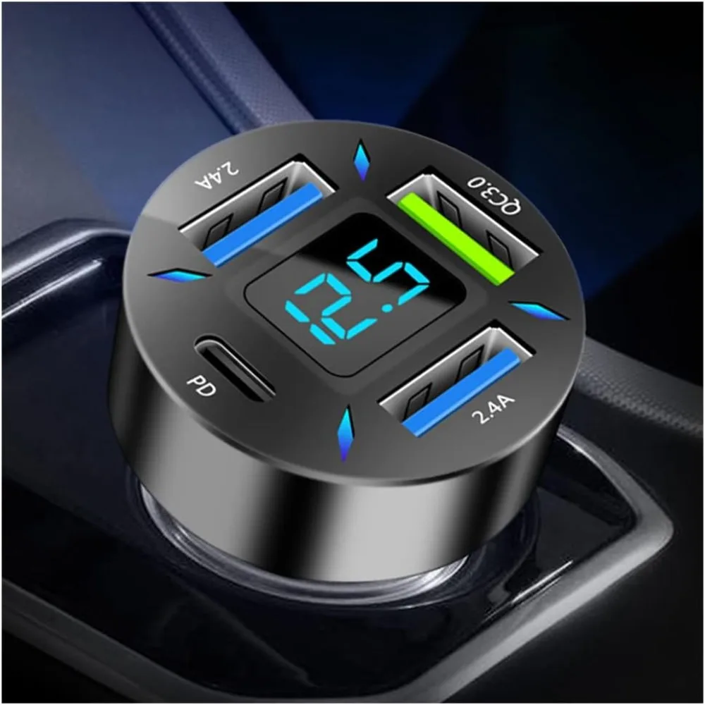 

Car Charger 66W Super Fast Charging with USB PD&QC 3.0(Voltmeter&LED Lights) Quick Charge for 12-24V Car Cigarette Lighter Plug