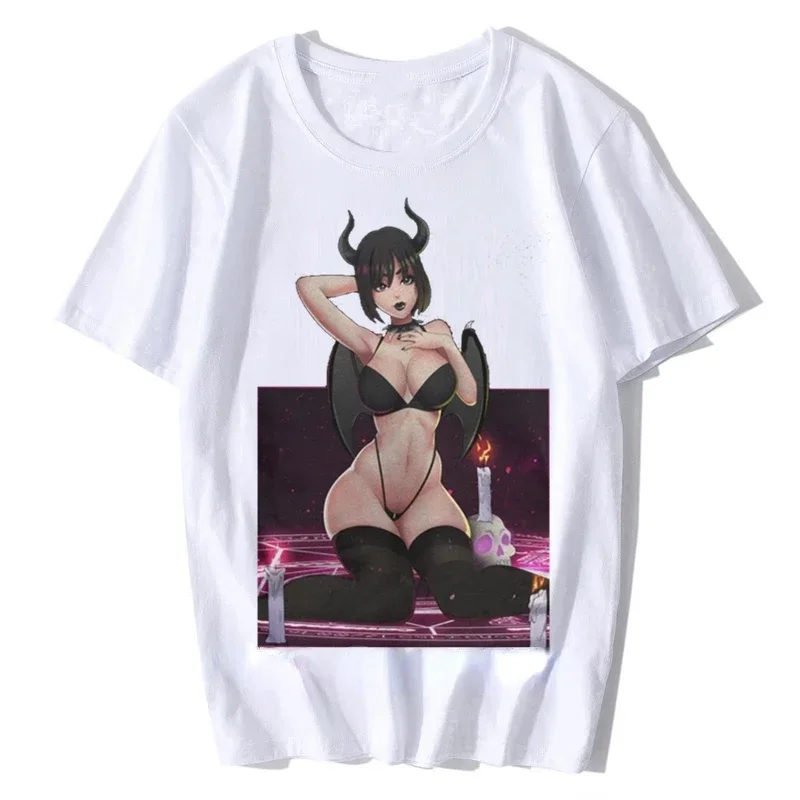 Men Short Sleeve Hentai Tops Harajuku Cotton Otaku Graphic Tees Anime  Sexy Japan Waifu T Shirts Succubus Girl Crazy T-Shirt