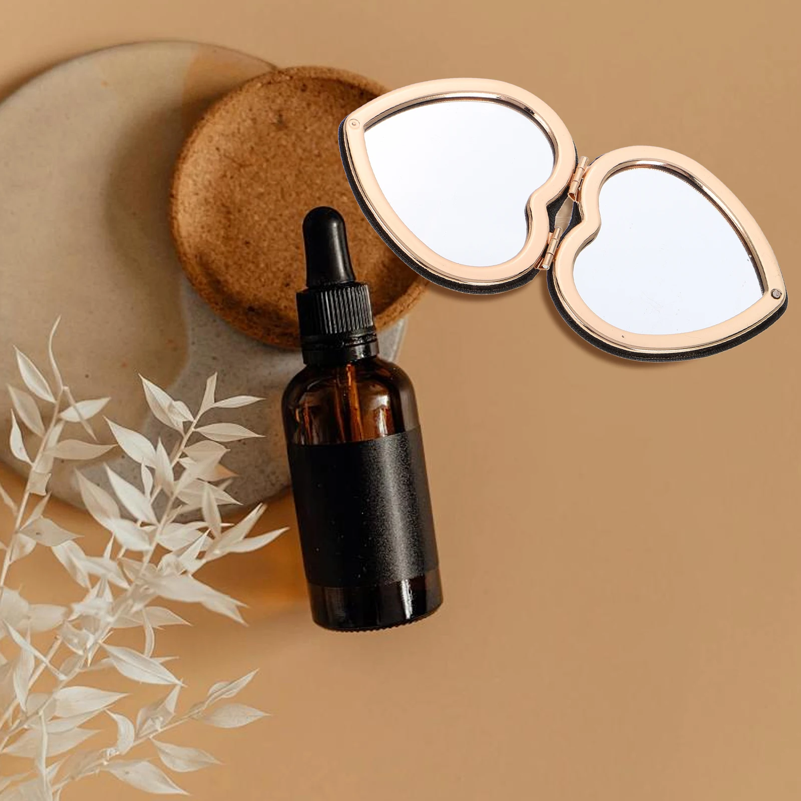 Heart Shaped Makeup Vanity Portable for Purse Cute Vintage Compact Dual Sided Metal Mirror Bow