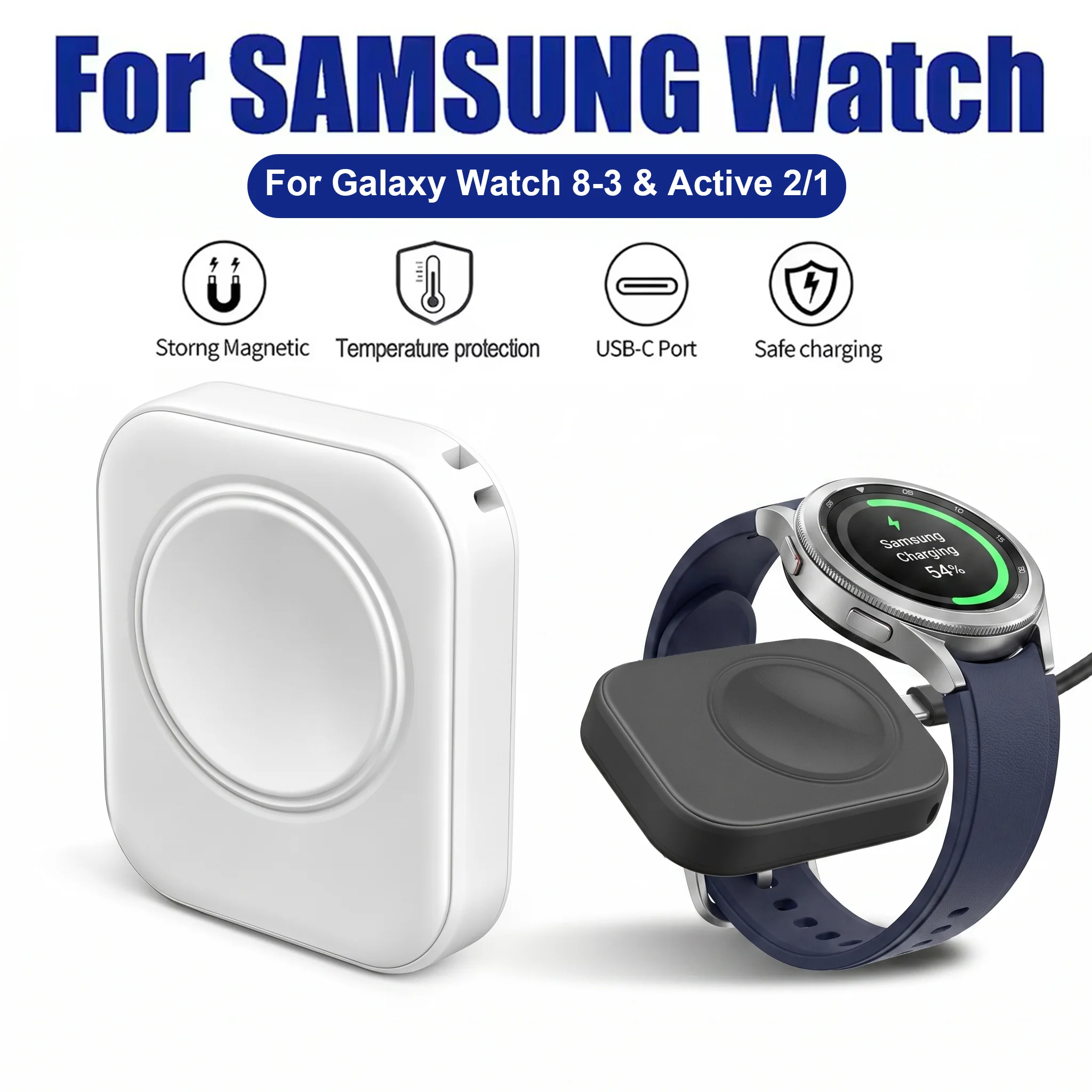 Portable Magnetic Wireless Charger For Samsung Galaxy Watch Ultra 8 7 6 Classic 5 4 3 Active 2 USB C Fast Charging Dock Station