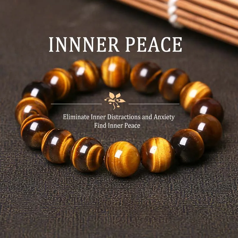 Vintage Natur Tigerauge Stein Armband für Männer Retro Naturstein Buddha Stein elastisches Armband Geschenke für Männer