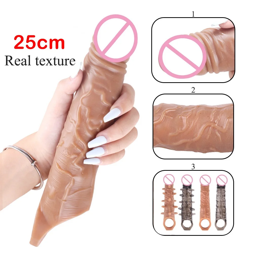 FXINBA-extensor de funda para pene grande de 25cm, condones retardantes reutilizables enormes, Juguetes sexuales para hombres, alargador de pene, extensor de manga gruesa para pene