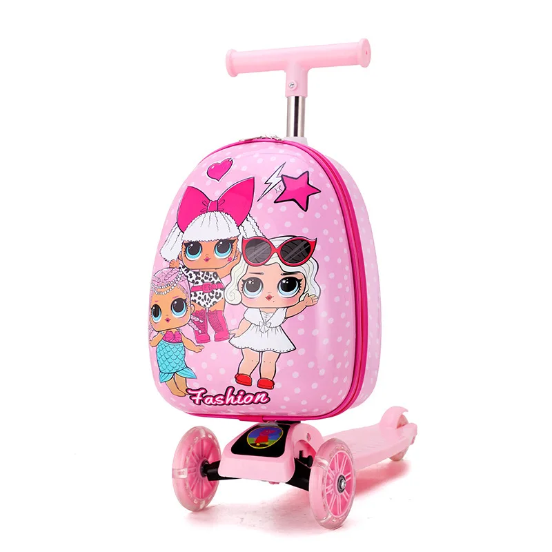 Mala de viagem fofa para crianças, mala de skate, caixa de bagagem scooter para meninos e meninas, bolsa de viagem para estudantes, 16 in, nova