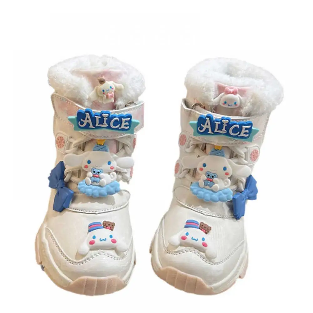 Cinnamoroll Kinder Weiße Schneestiefel Anime Sanrio Niedliches Ledergesicht Rutschfeste kurze Stiefel Warme wasserdichte Mädchen Weihnachtsstiefel