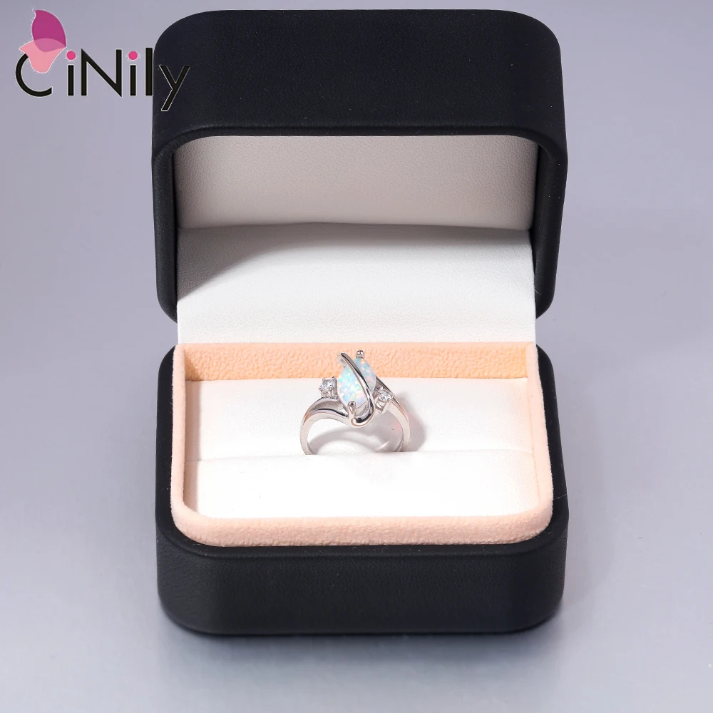 CiNily Authentic 100% 925 Sterling Silver Created White Fire Opal Rings With Cubic Zirconia for Women Wedding Fine Jewelrys Ring