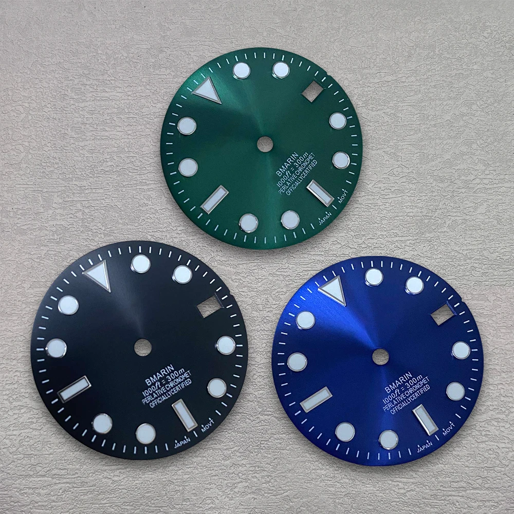 

28.5mm S Logo SUB Sunburst Dial Suitable For NH35/NH36/4R/7S Movement Green Luminous 3/3.8/4.2 O'clock Watch Accessories