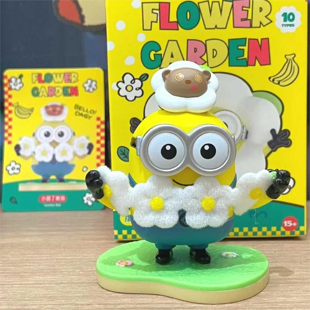 Miniiso Minions Huahua Park juguetes de caja ciega, modelos de estatuilla de película y anime, adorno de escritorio, regalo kawaii