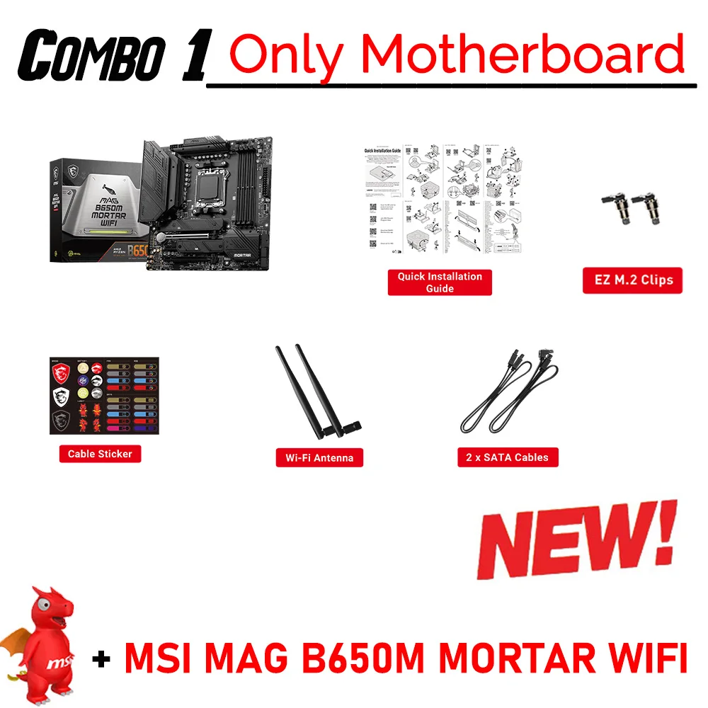 AMD B650 Motherboard Combo R7 7700X AM5 CPU AMD RYZEN 7 7700X Ryzen Kit MSI MAG B650M MORTAR WIFI DDR5 Memory 32GB Kingston RAM