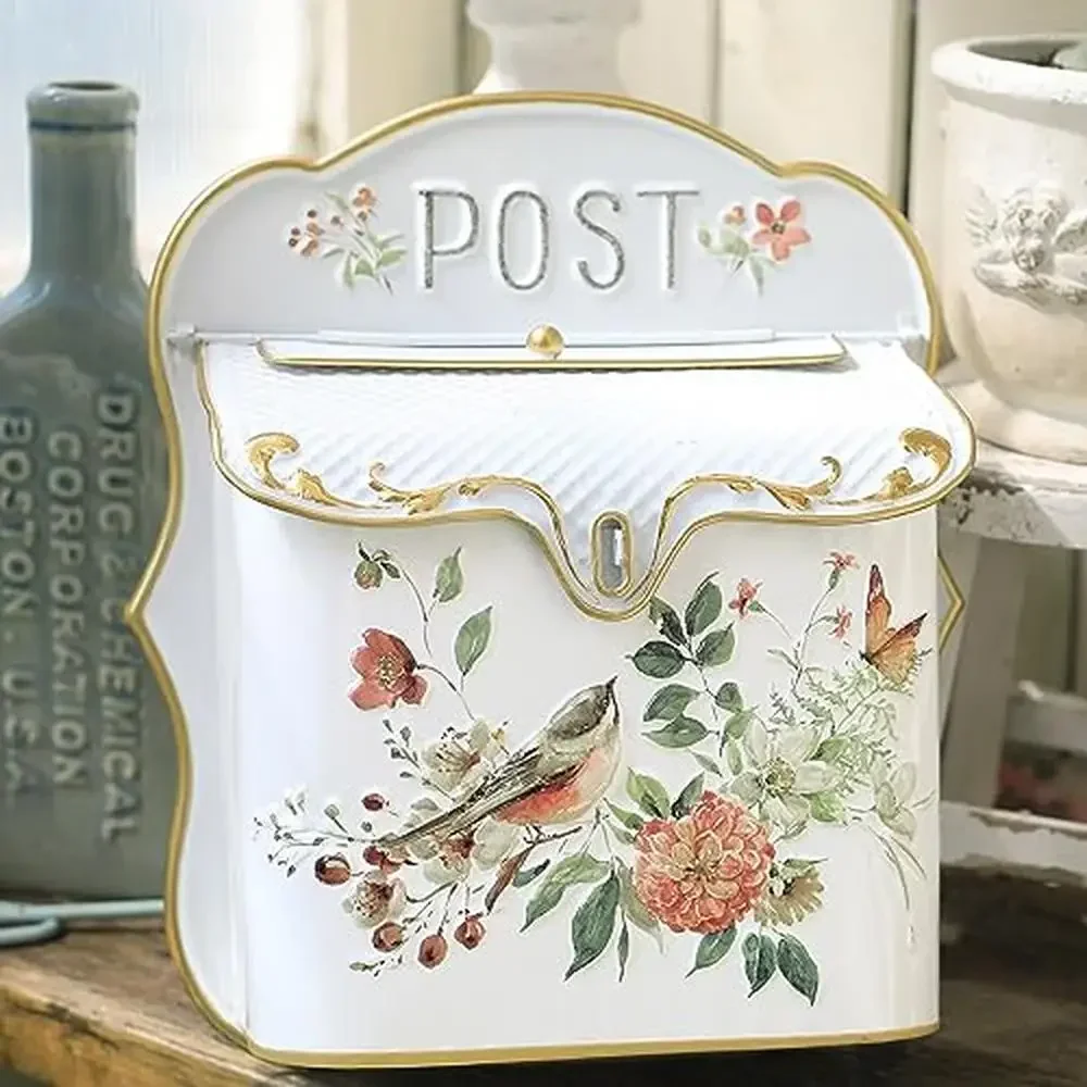 

Винтажный железный почтовый ящик, настенное крепление, сделай сам, декор для дома, ностальгический запираемый металл, белый 12,4x10,8x4,7 дюйма