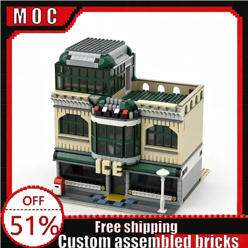 

1697 Parts Ice Cafe Modular Street View Building Alternative Assembly Building Blocks Model Custom DIY Educational Assembly Toys