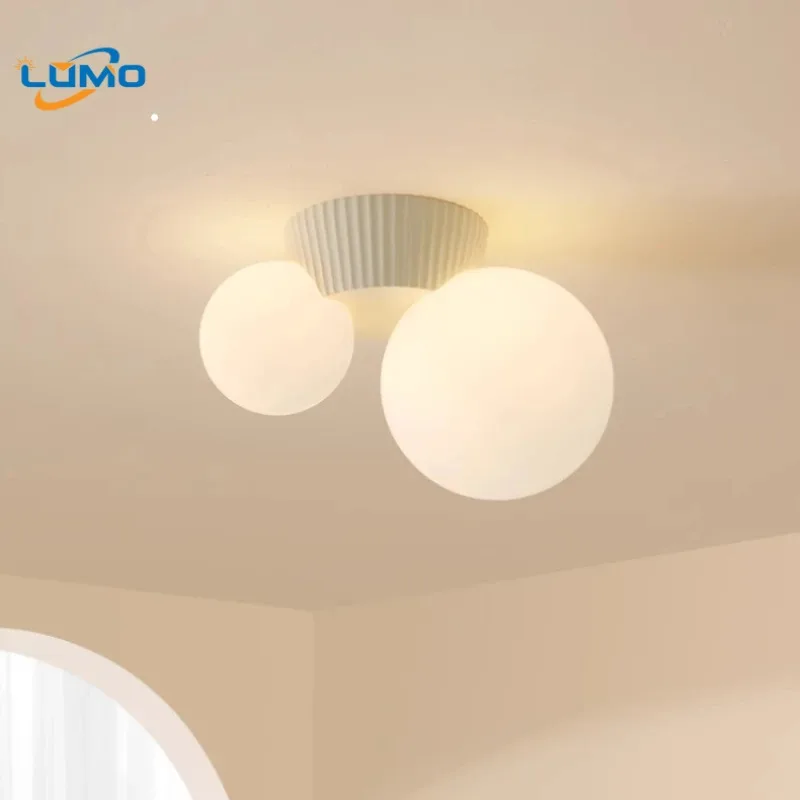 French Rotundity Ceiling Lights Double-headed White Glass Lampshade Creative Hotel Restaurant Living Room Bedroom Hanging Lamps
