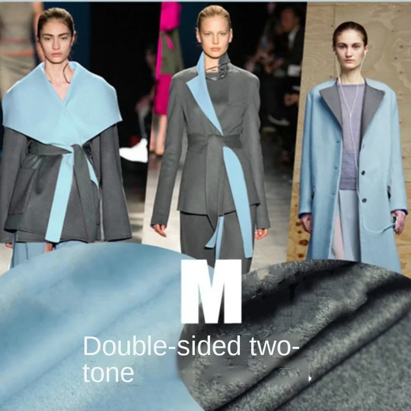 

Brand Fashion Wool Cashmere Fabric Soft Double-sided High-grade Gray Mint Blue High-end Coat Diy Sew Fabrics Cloth Per Meter