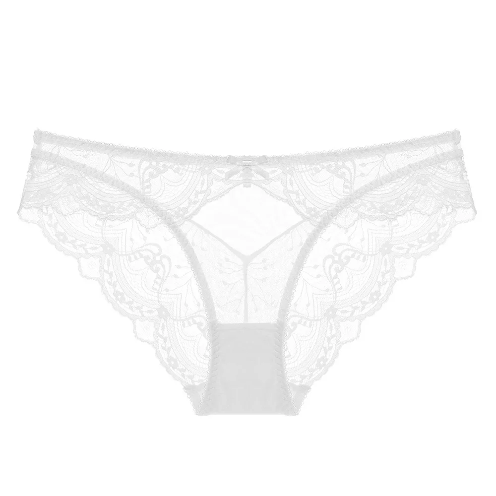 Women\'s Sexy Solid Lace Panties Underwear Summer Ultra-thin Mesh Underwear Female Pure Cotton Crotch Low Waisted Triangle Briefs