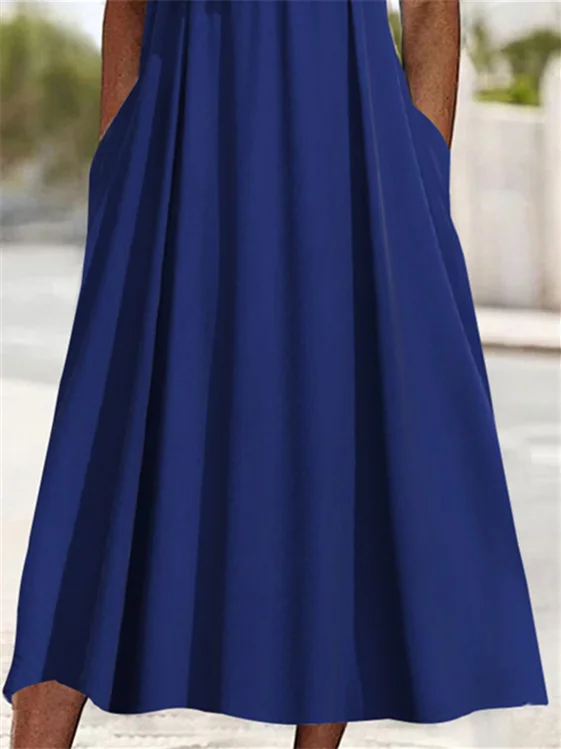 Plus Size Women's Half Sleeve V-neck Solid Color Midi Dress