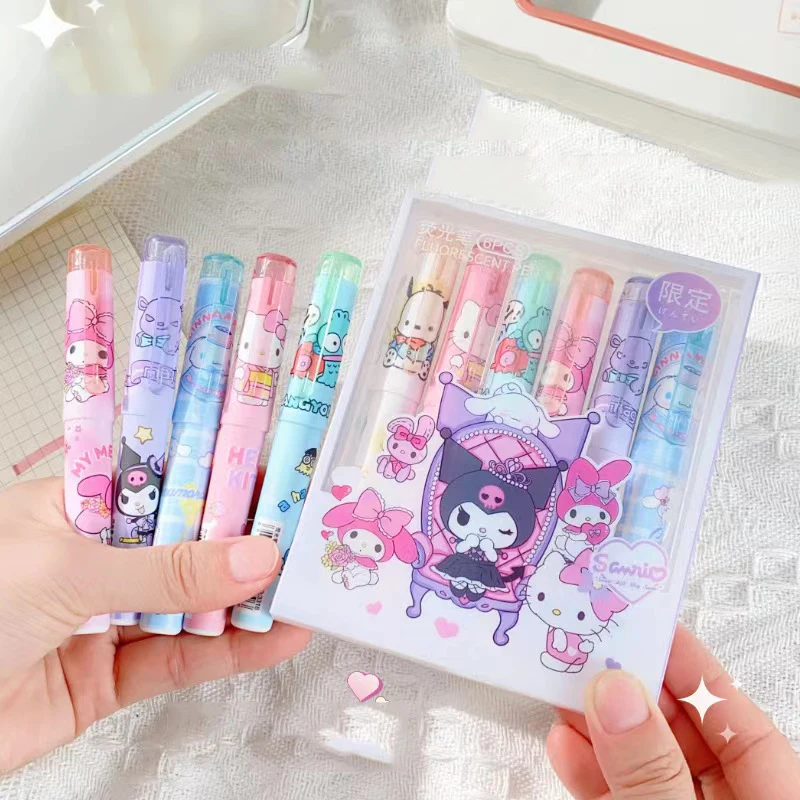 36 pcs/lot Sanrio Kawaii Animal 6 Colors Highlighter Pen Cute Drawing Marker Pens Fluorescent Pen Office School Supplies