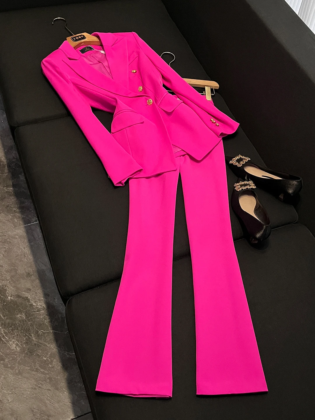 

Ele Pink Long Sve Suit Jaet And Pants Set for Women Spring 2026 New Arrival Two Piece Set Formal Ocn Wear