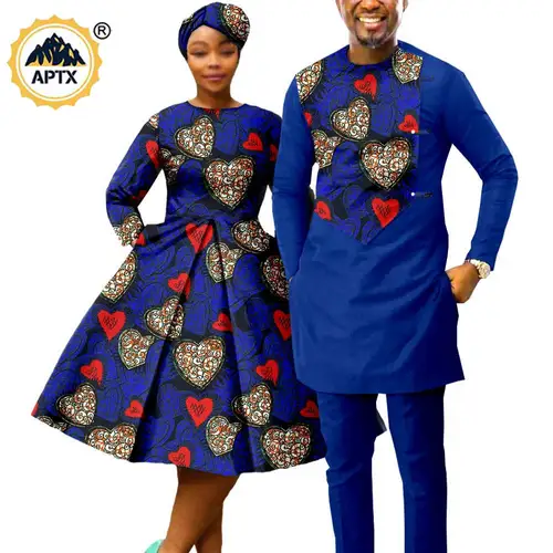 Imagen 2 del producto Vestidos con estampado africano para mujer, trajes de pareja a juego, camisa y pantalones de retazos, conjuntos de ropa Africana Y22C075