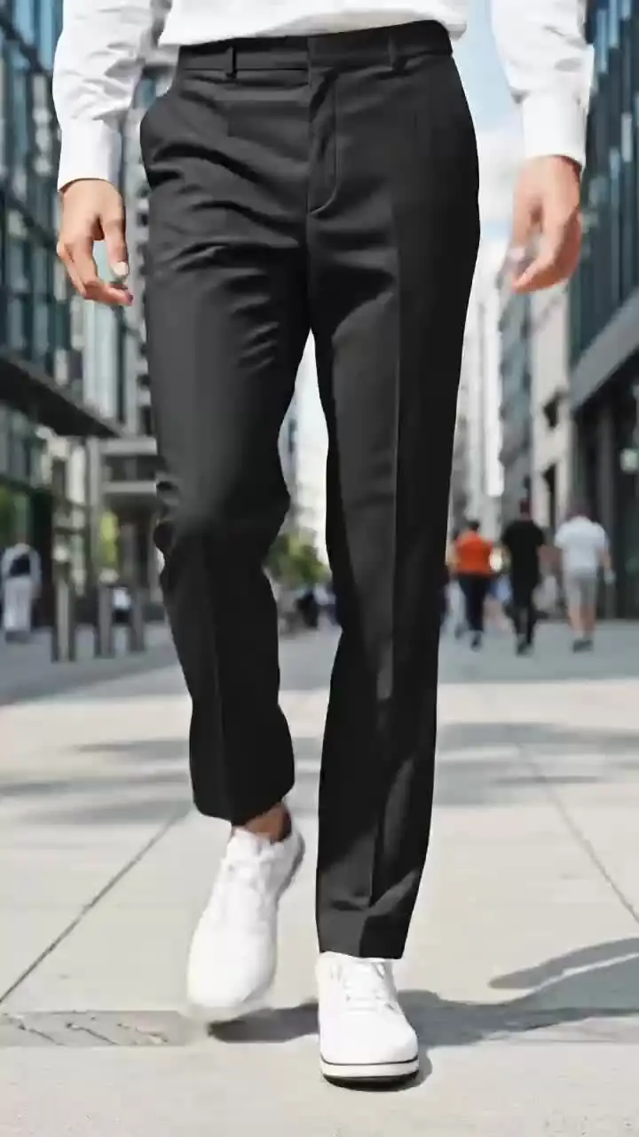 High-stretch fabric men's business trousers suitable for all seasons, featuring an elastic waistband and classic office/work for