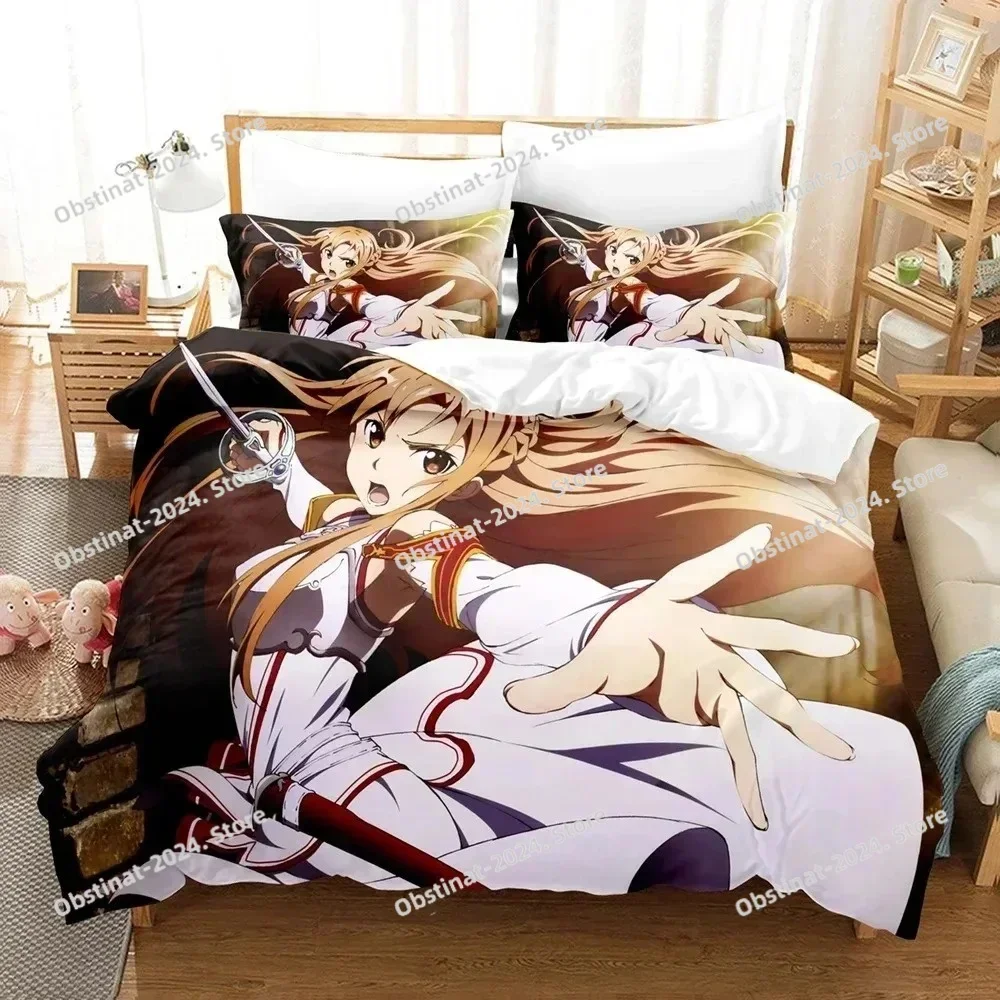 3D Anime Sword God Domain Bedding Set Printed single Comforter Quilt Bed Cover Duvet Cover Pillow Case 3 Pieces Kids Adult Size